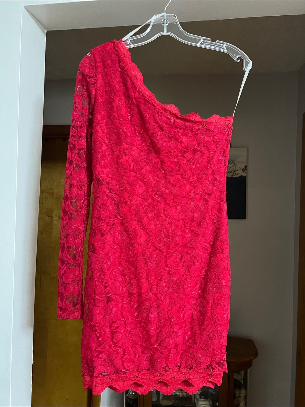 The Vintage Shop Red One-Shoulder Lace Dress